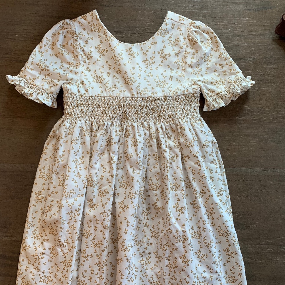 New Luli and Me Girls Smocked Gold Holiday Dress